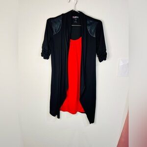 Delirious Black & Red Layered Tunic Dress Small Faux Leather Shoulder Detail